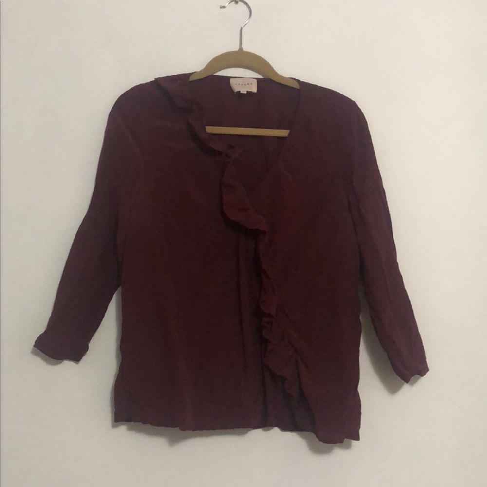 Sezane Burgundy 100% Silk Blouse
